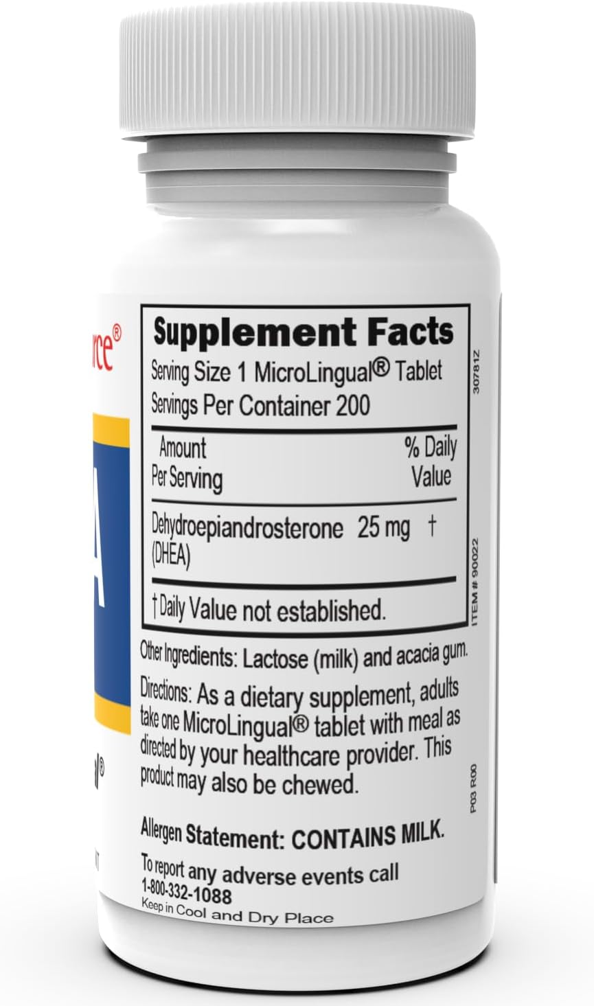 DHEA 25 mg Quick Dissolve Micro Tablets, 200 Count - Promotes Hormone Balance, Mood, Muscle Mass, Libido - Non-GMO - Men & Women