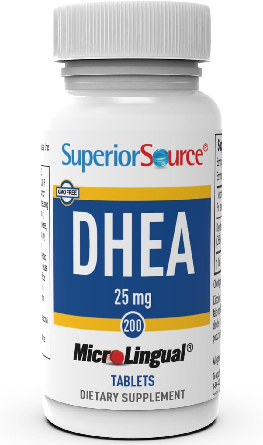 DHEA 25 mg Quick Dissolve Micro Tablets, 200 Count - Promotes Hormone Balance, Mood, Muscle Mass, Libido - Non-GMO - Men & Women