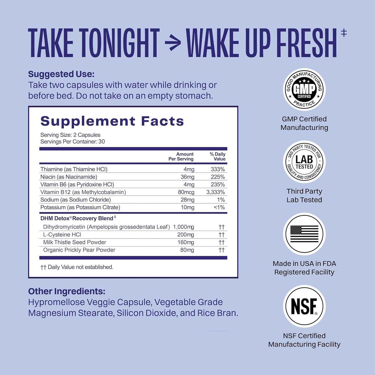 DHM Detox Supplement, No Days Wasted, 30 Servings - Enhance Next Day Recovery by Taking in the Evening