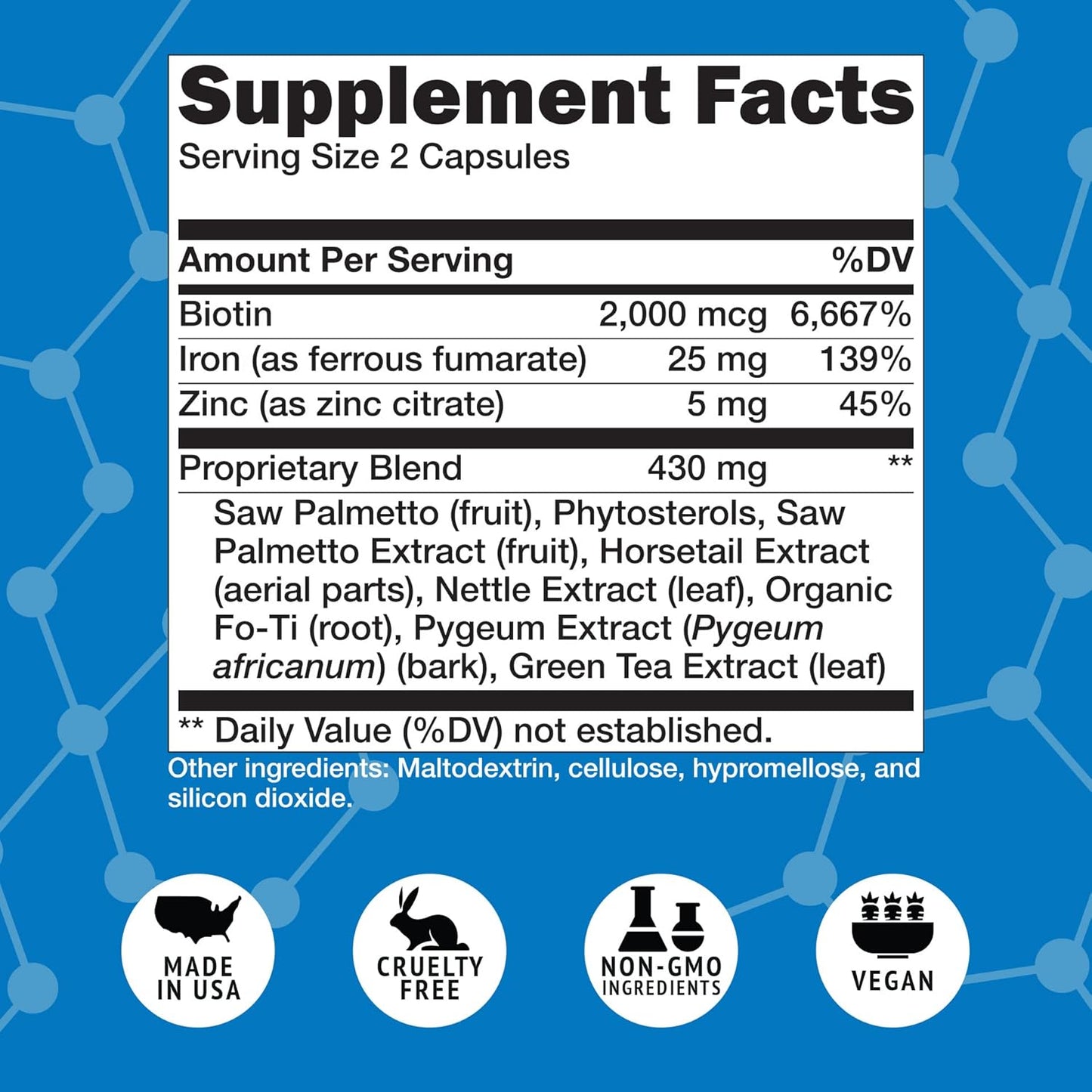 DHT Blocker Supplement for Hair Growth - Natural Solution for Genetic Thinning - Promotes Follicle Growth with Saw Palmetto, Biotin, Iron - Men & Women Hair Loss Support - Follicle Growth Pills