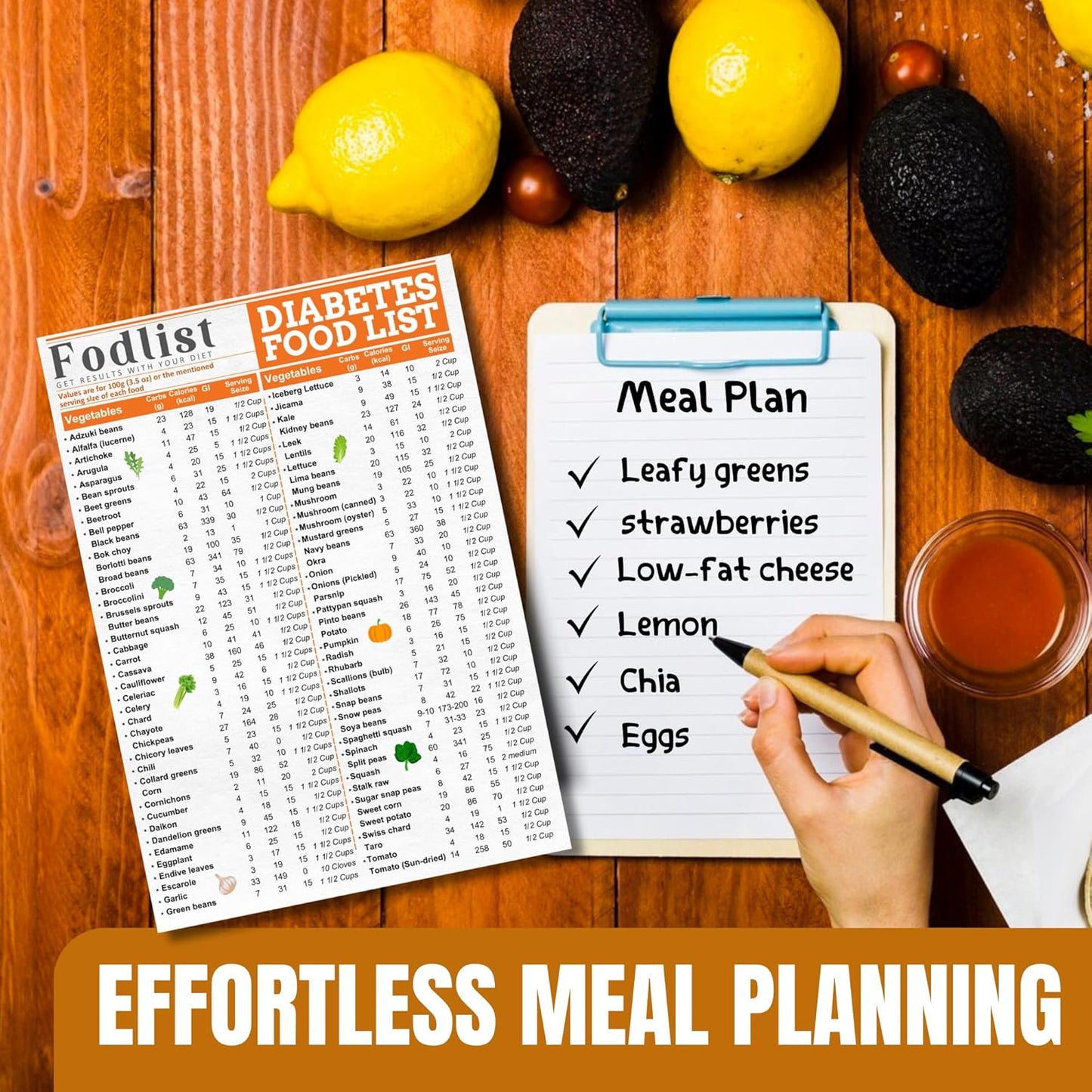 Diabetes-Friendly Grocery Shopping List: Calorie, Carb, and Glycemic Index Count for Blood Sugar Control - Pamphlet, Laminated