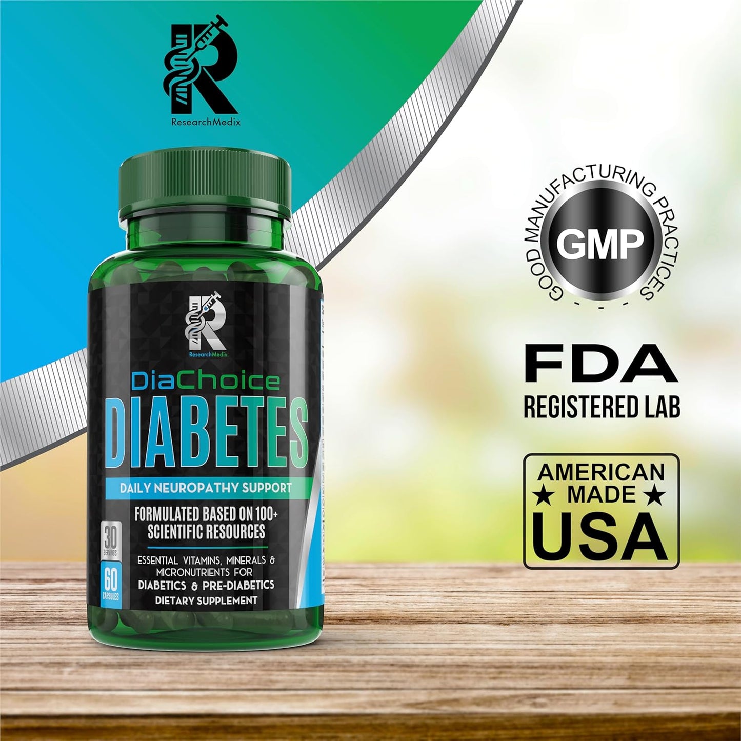 DiaChoice Neuropathy Support with Alpha Lipoic Acid 600mg for Nerve Health & Function - ALA, CoQ10, Magnesium, Zinc, B Vitamins, D, C, E & More