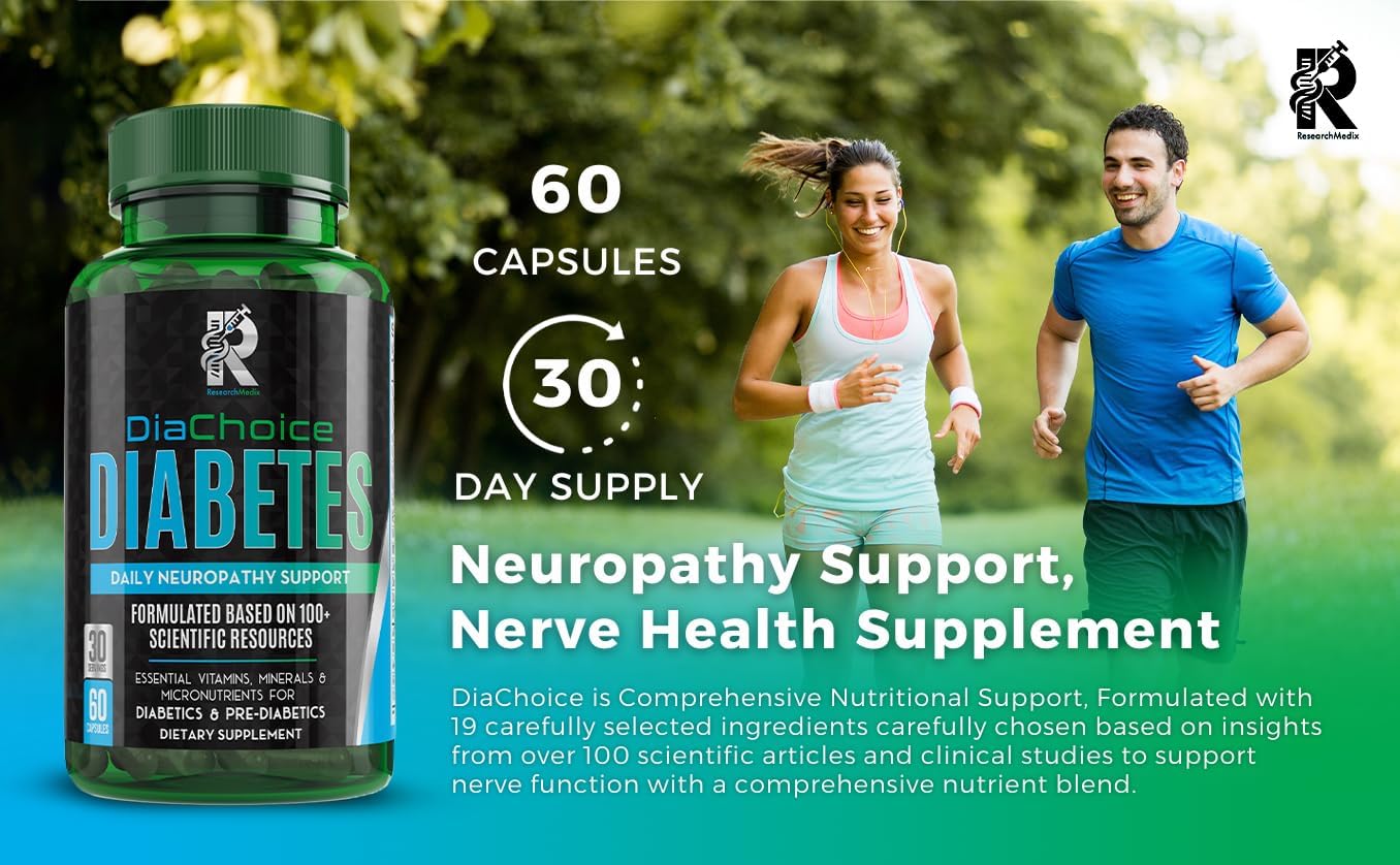 DiaChoice Neuropathy Support with Alpha Lipoic Acid 600mg for Nerve Health & Function - ALA, CoQ10, Magnesium, Zinc, B Vitamins, D, C, E & More