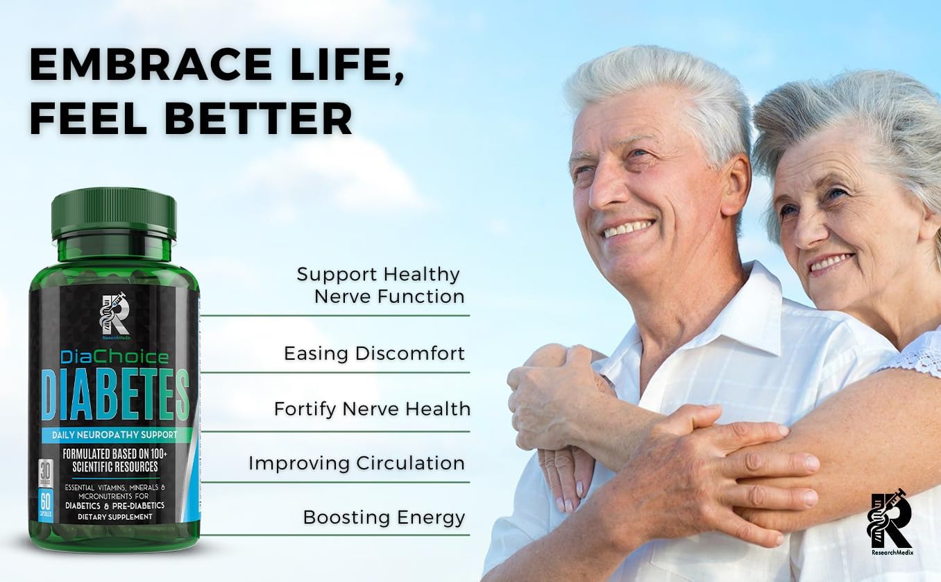 DiaChoice Neuropathy Support with Alpha Lipoic Acid 600mg for Nerve Health & Function - ALA, CoQ10, Magnesium, Zinc, B Vitamins, D, C, E & More