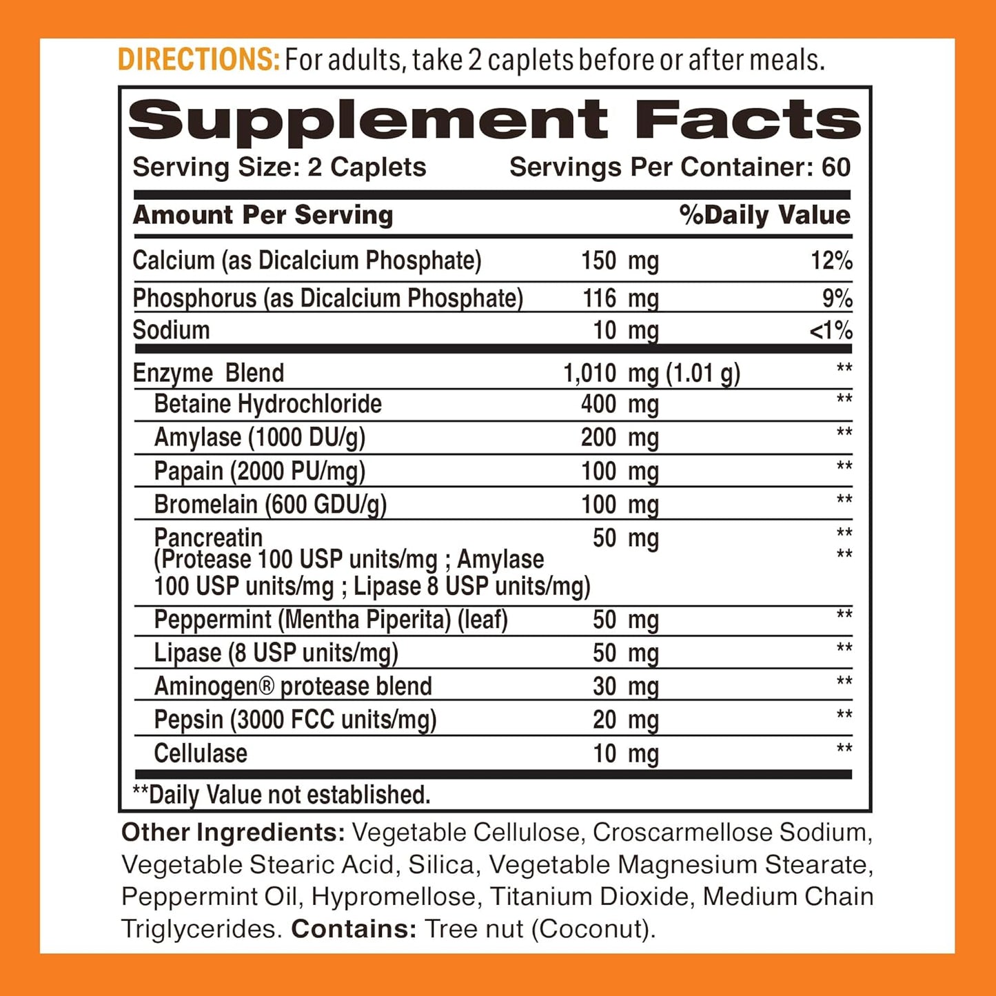 Digest-13 Multi-Enzyme Supplement for Digestion & Absorption - 1010mg Blend with Amylase, Bromelain, Papain & Lipase - 120 Caplets