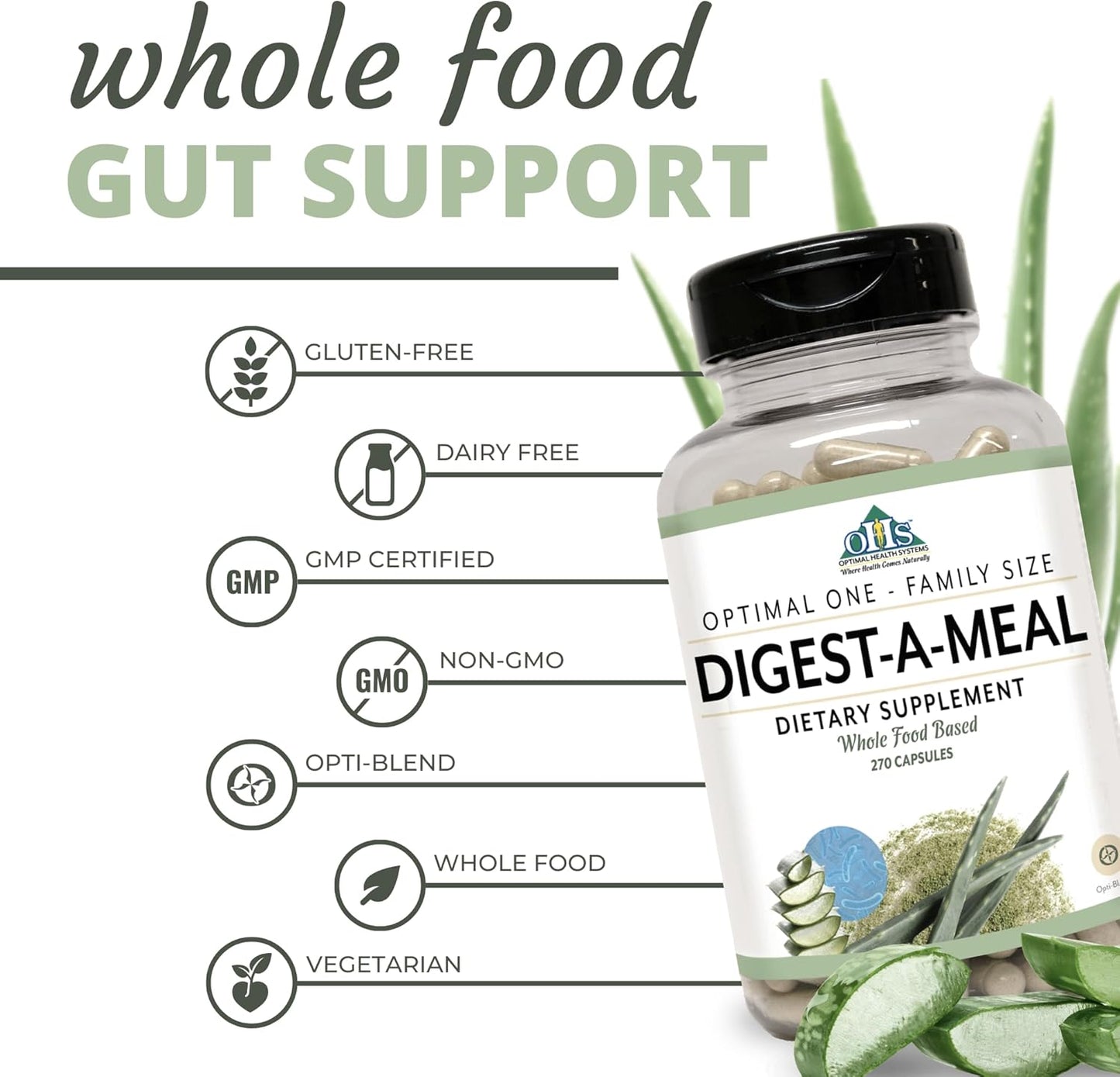 Digest-A-Meal Enzyme & Probiotic Supplement for Gut Health - Relief for Bloating, Acid Reflux, & Indigestion - 270 Capsules