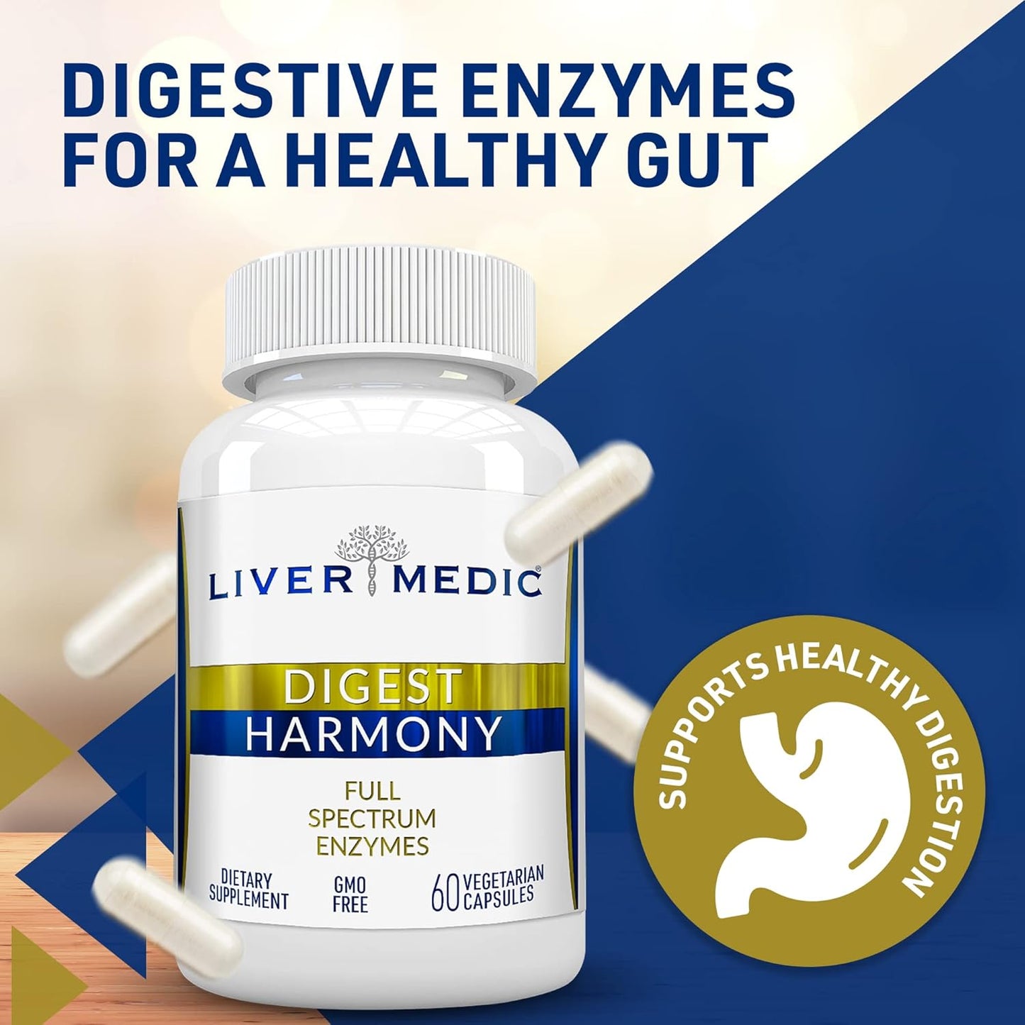 Digest Harmony Pure Digestive Enzymes for Gut Health - Papaya Enzymes for Digestion, Eases Bloating & Stomach Discomforts - Unflavored - 60 Capsules