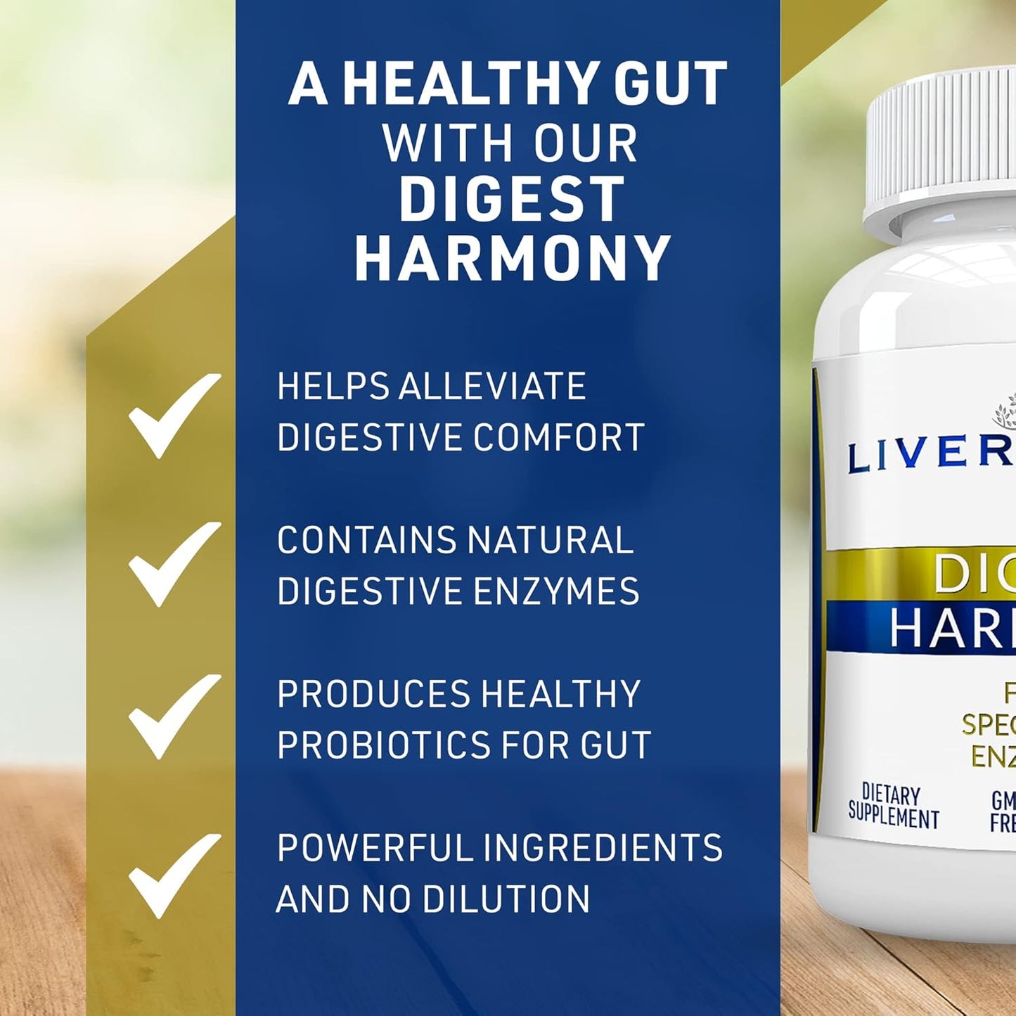 Digest Harmony Pure Digestive Enzymes for Gut Health - Papaya Enzymes for Digestion, Eases Bloating & Stomach Discomforts - Unflavored - 60 Capsules