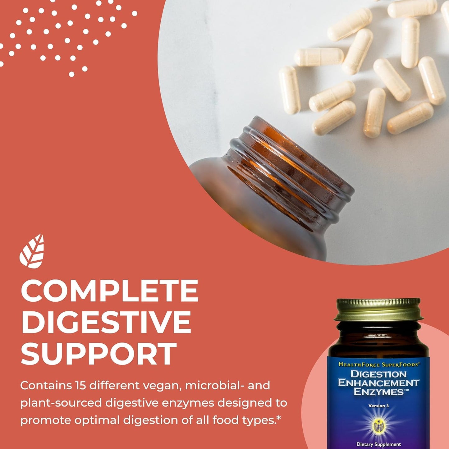 Digestion Enhancement Enzymes - 60 Vegan Capsules by HealthForce SuperFoods