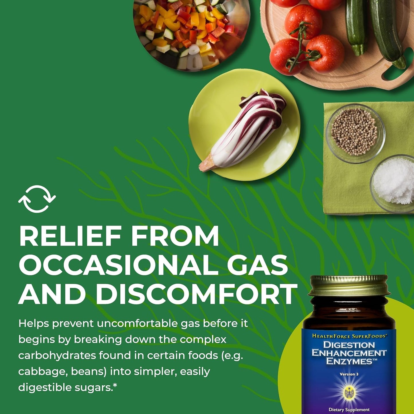 Digestion Enhancement Enzymes - 60 Vegan Capsules by HealthForce SuperFoods