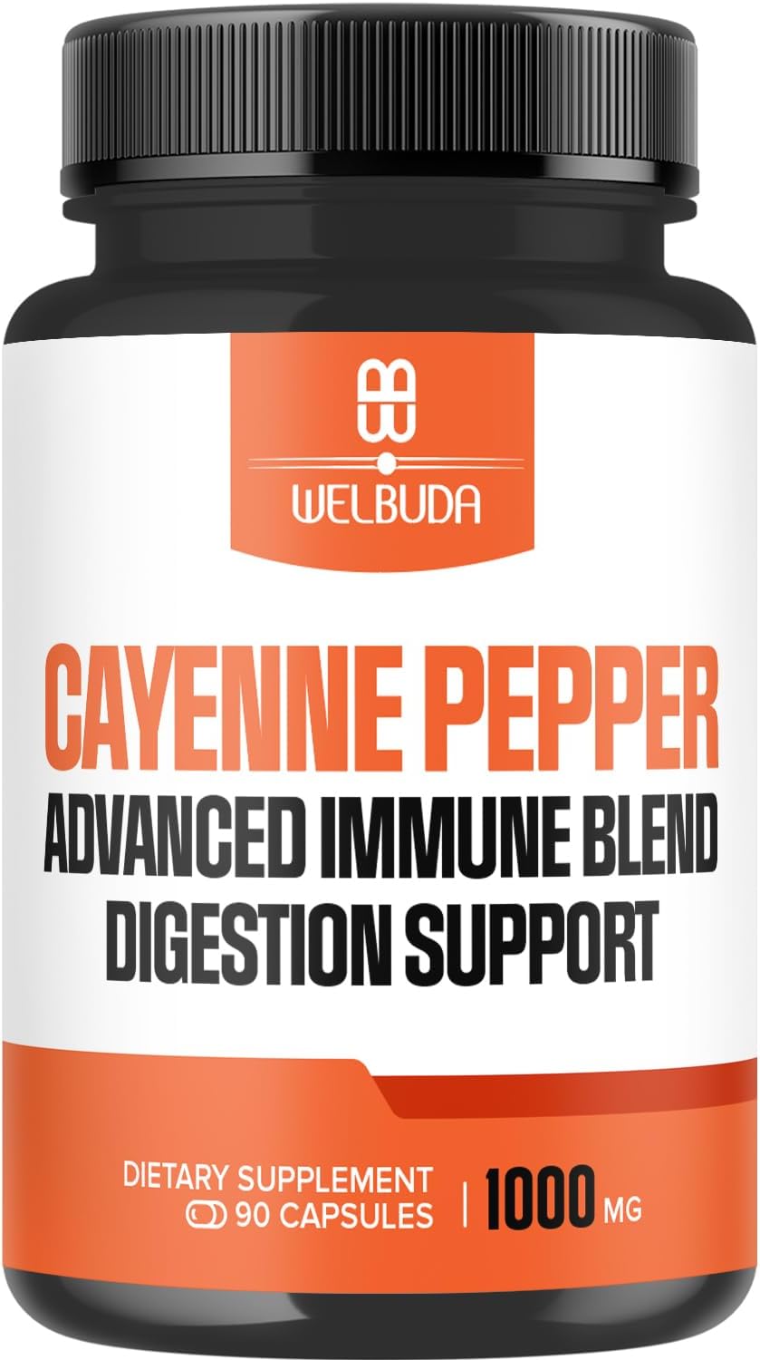 Digestion & Heart Health Support - 1000mg Cayenne Pepper Capsules with Elderberry, Echinacea, Berberine HCI - 90 Veggie Capsules