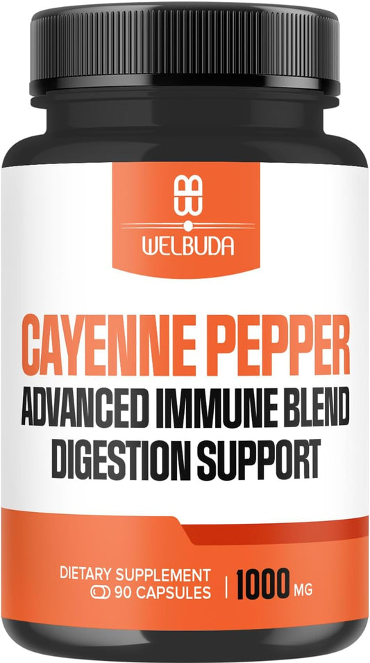 Digestion & Heart Health Support - 1000mg Cayenne Pepper Capsules with Elderberry, Echinacea, Berberine HCI - 90 Veggie Capsules