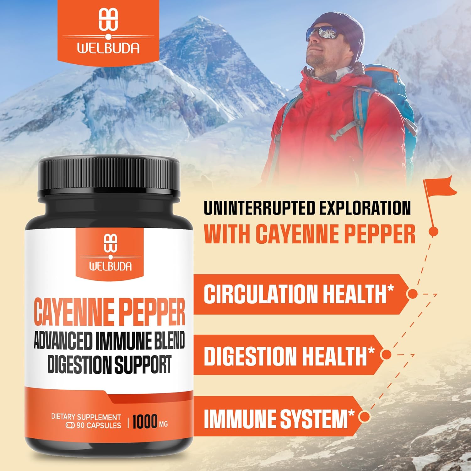 Digestion & Heart Health Support - 1000mg Cayenne Pepper Capsules with Elderberry, Echinacea, Berberine HCI - 90 Veggie Capsules