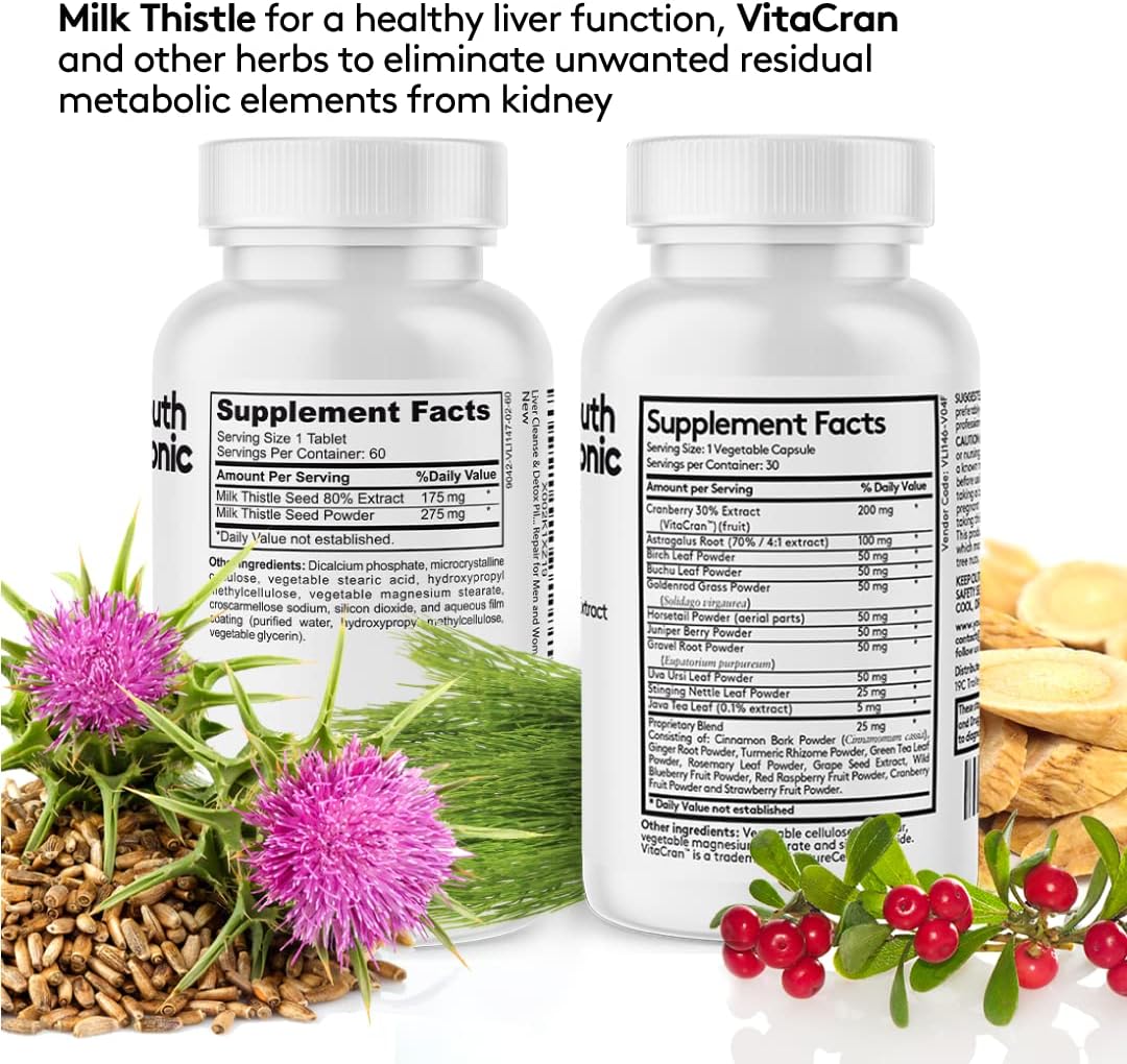 Digestive and Renal Systems Health Bundle: Youth & Tonic Liver Support, Kidney Cleanse, Colon Cleanse, Digestive Enzymes Pills