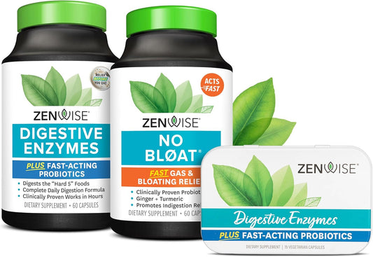 Digestive Bliss Bundle: Enzymes, No Bloat, Probiotics - Pre & Post Meal Digestive Health Kit