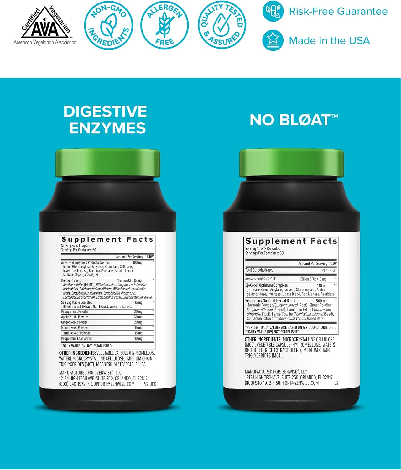 Digestive Bliss Bundle: Enzymes, No Bloat, Probiotics - Pre & Post Meal Digestive Health Kit