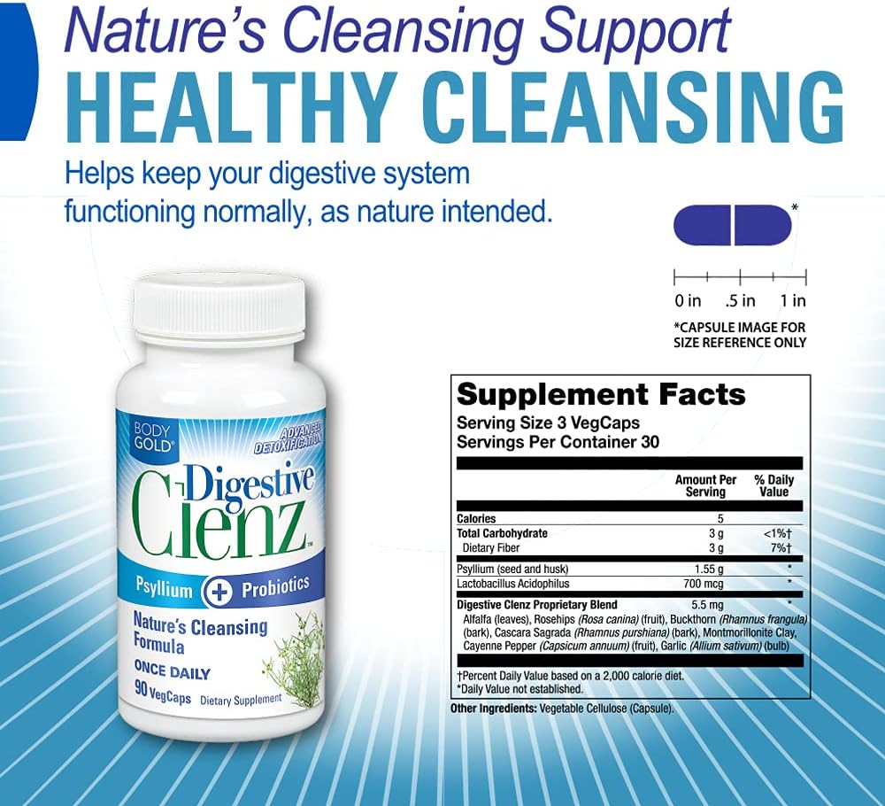 Digestive Clenz - Support Healthy Detox, Elimination & Nutrient Absorption - 30 Servings, 90 VegCaps