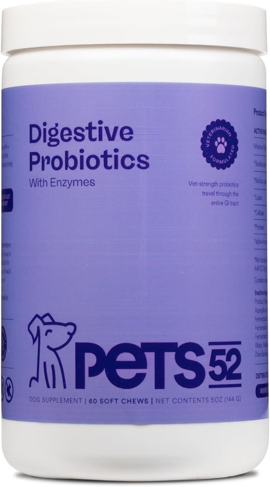 Digestive Dog Probiotics with Enzymes for Healthy Gut Flora - Immune Support - Stomach Comfort - Vet-Strength Formula - 30-Day Results