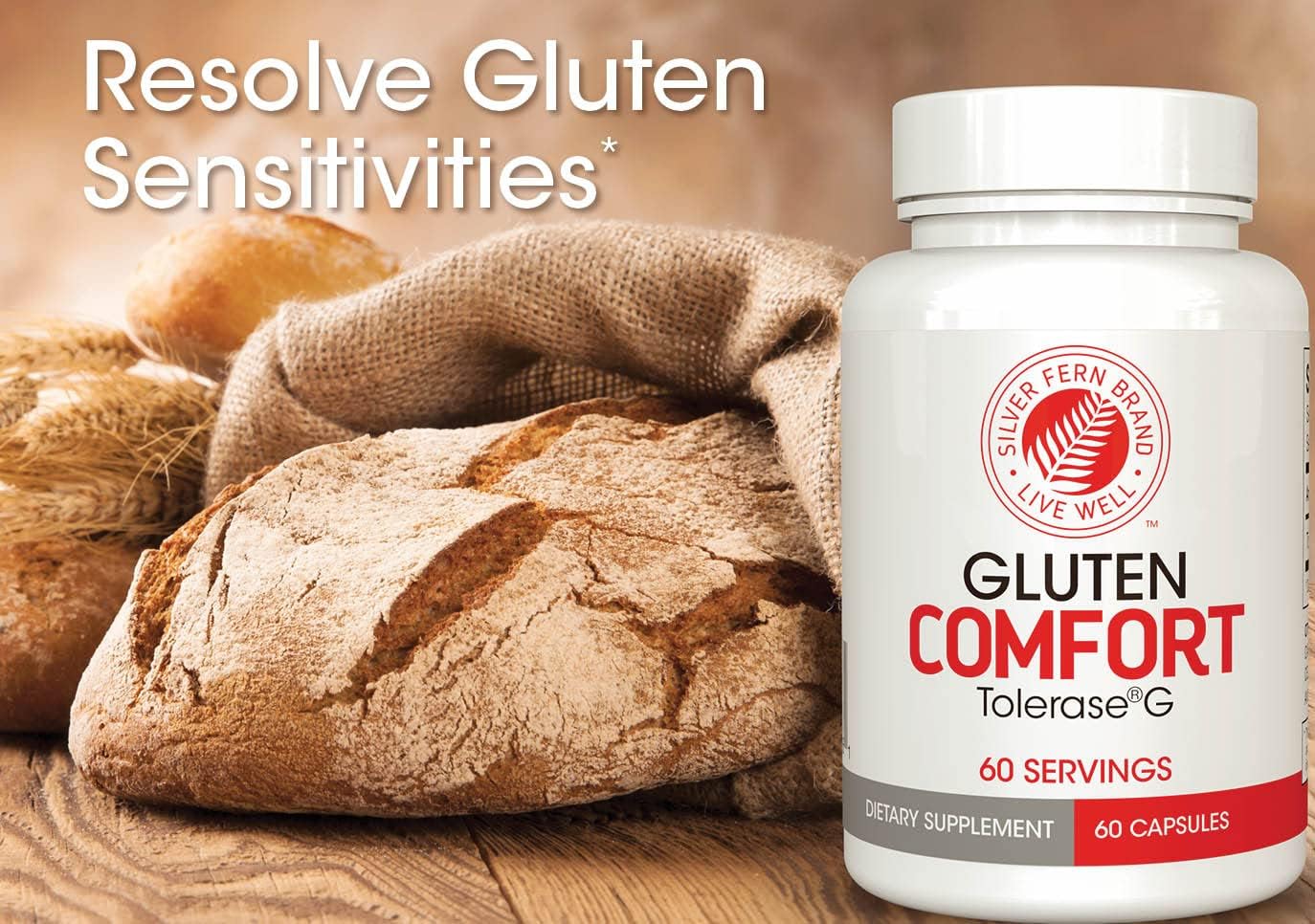 Digestive Enzyme for Gluten Protein Breakdown - 2 Bottles of Silver Fern Gluten Comfort with Tolerase G - 60 Capsules Each