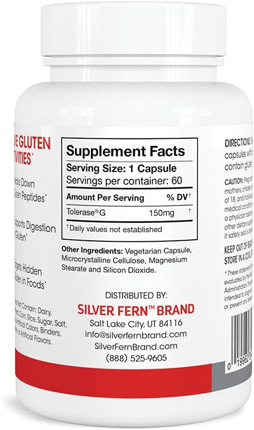Digestive Enzyme for Gluten Protein Breakdown - 2 Bottles of Silver Fern Gluten Comfort with Tolerase G - 60 Capsules Each