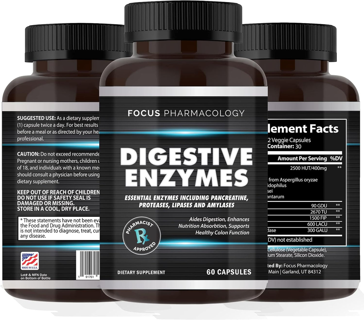 Digestive Enzymes and Probiotics Blend 60 Ct - Protease, Lipase, Lactase, Galactosidase, Acidophilus, Casei, Plantarum