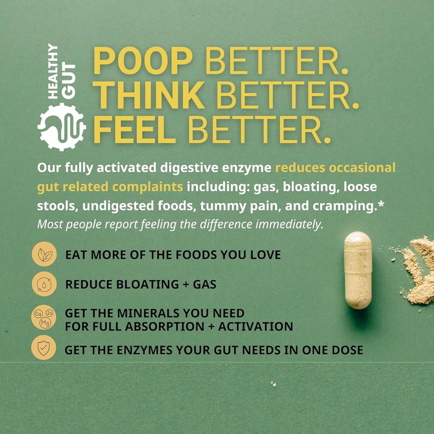 Digestive Enzymes for Healthy Gut | Protease, Amylase, Lipase, Lactase, & More | Enjoy Favorite Foods | 15 Servings