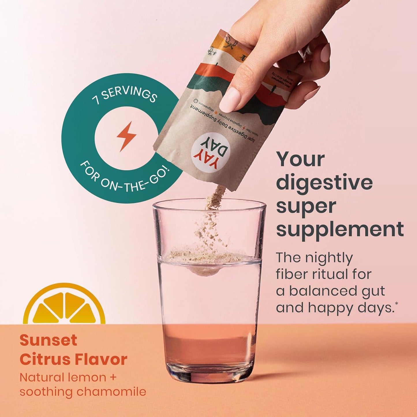 Digestive Enzymes & Prebiotic Fiber Powder for Gut Health & Sleep - Citrus Flavor, 7 Servings