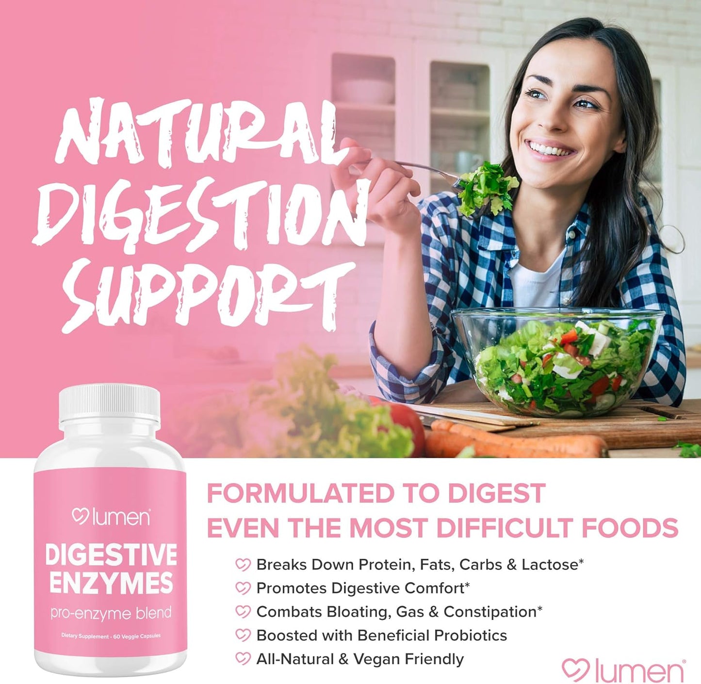 Digestive Enzymes Probiotics & Prebiotics Supplement for Healthy Digestion & Nutrient Absorption - Bloating Relief for Women & Men - 60 Vegetable Capsules