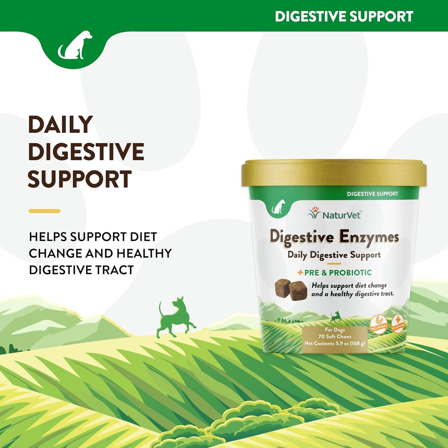 Digestive Enzymes with Probiotics and Prebiotics for Dogs and Cats - Supports Healthy Digestion and Diet Transition - 70 Soft Chews