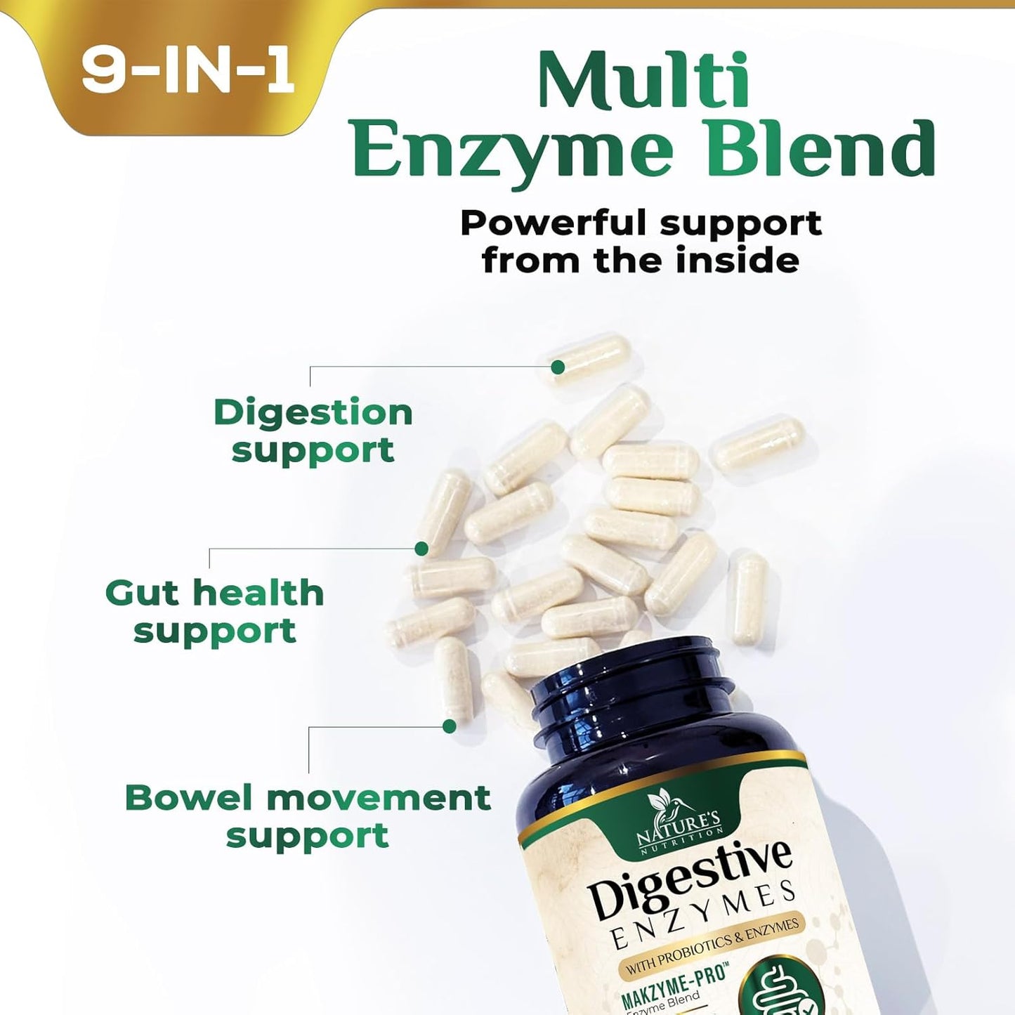 Digestive Enzymes with Probiotics and Prebiotics for Gut Health - Daily Probiotic Multi Enzymes for Women and Men - 60 Capsules