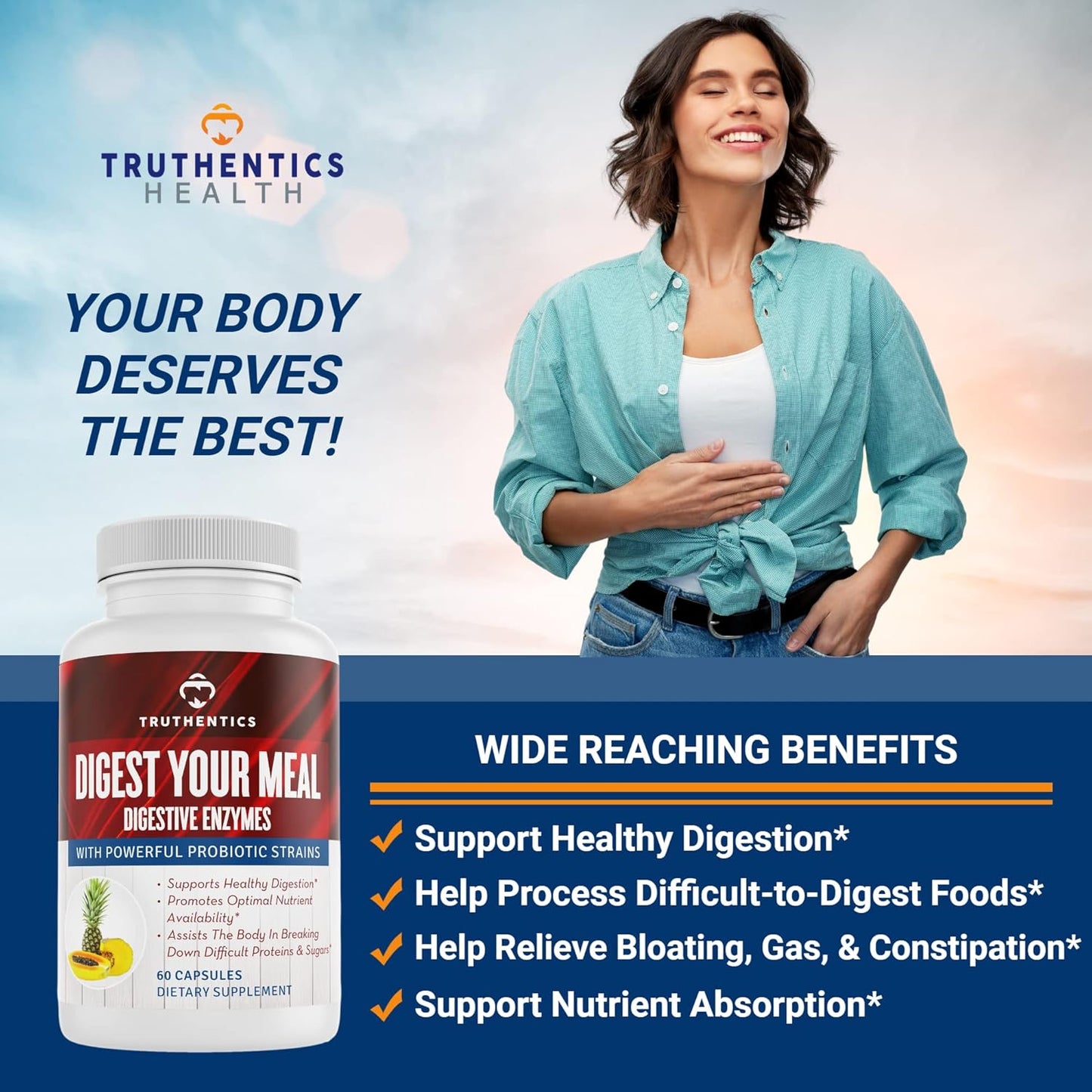 Digestive Enzymes with Probiotics, Prebiotics, and Bromelain - Vegan Aid for Digestion, Bloating, & Gas Relief - 60 Capsules