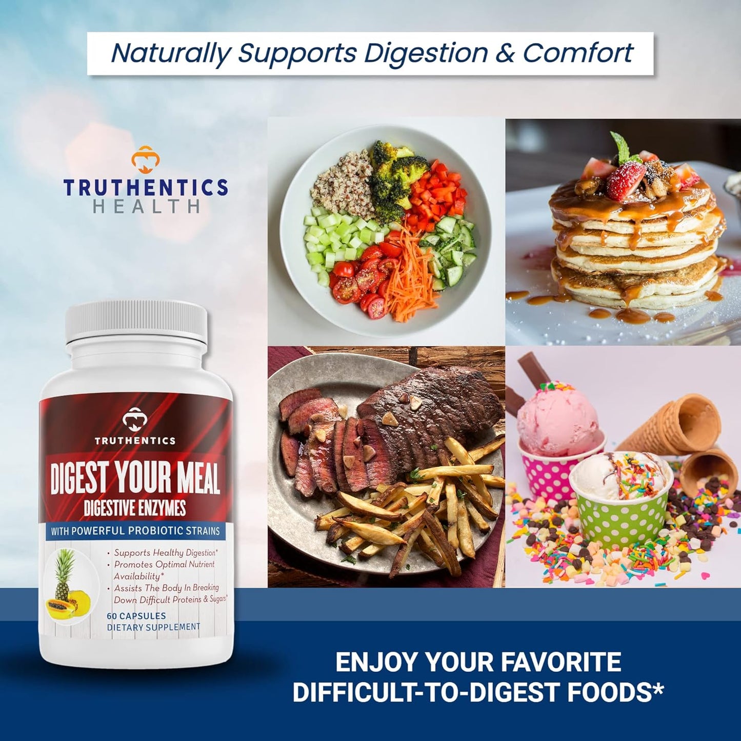 Digestive Enzymes with Probiotics, Prebiotics, and Bromelain - Vegan Aid for Digestion, Bloating, & Gas Relief - 60 Capsules