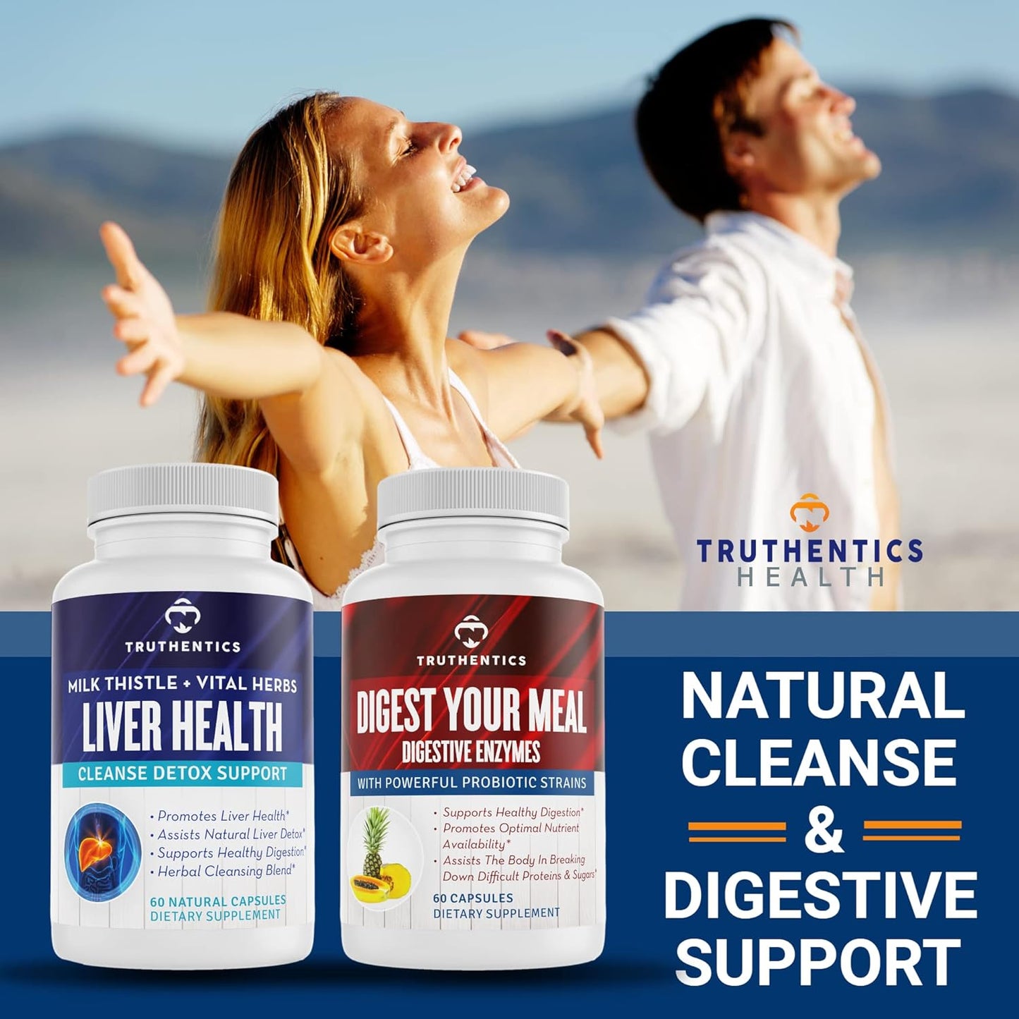 Digestive Enzymes with Probiotics, Prebiotics, and Bromelain - Vegan Aid for Digestion, Bloating, & Gas Relief - 60 Capsules