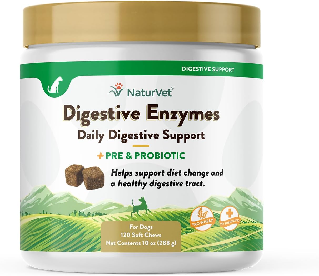Digestive Enzymes with Probiotics & Prebiotics for Dogs & Cats (Soft Chews, 120 Count) - Supports Healthy Digestion & Diet Transition