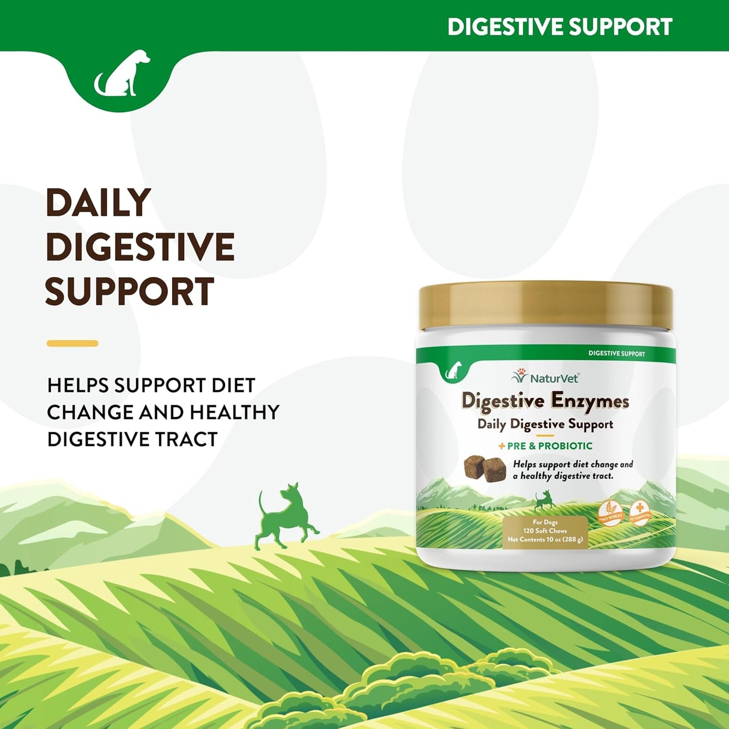Digestive Enzymes with Probiotics & Prebiotics for Dogs & Cats (Soft Chews, 120 Count) - Supports Healthy Digestion & Diet Transition