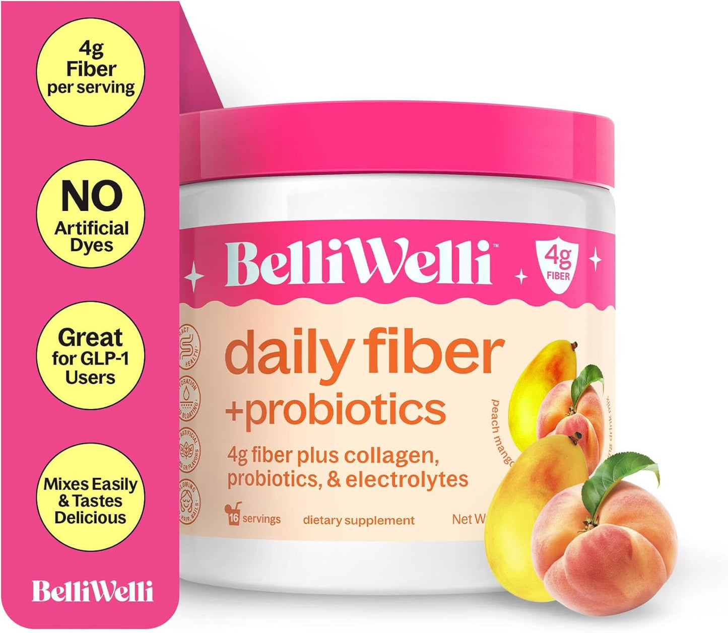 Digestive Health Bundle: Daily Fiber Supplement with Collagen, Probiotics, and Electrolytes in Peach Mango & Wild Berry Flavors - 32 Servings