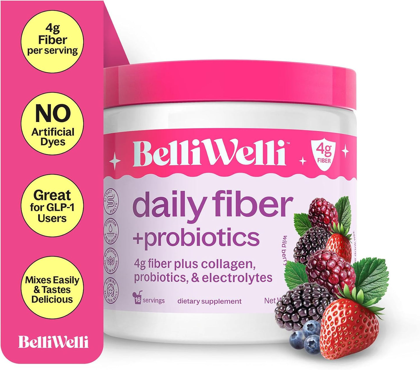 Digestive Health Bundle: Daily Fiber Supplement with Collagen, Probiotics, and Electrolytes in Peach Mango & Wild Berry Flavors - 32 Servings