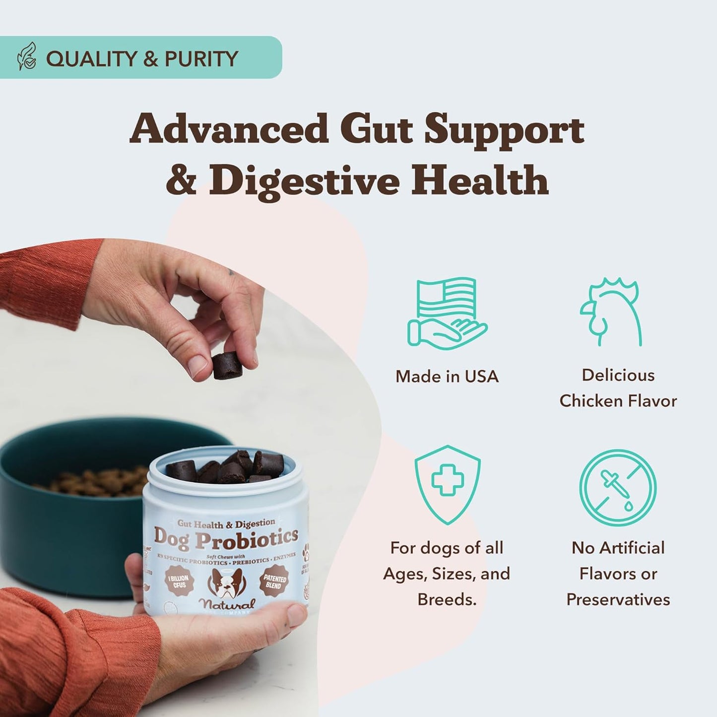 Digestive Health Chews for Dogs with Probiotics, Prebiotics, and Enzymes (45 Count) - Supports Digestion, Gas, and Immune System - Natural Dog Company