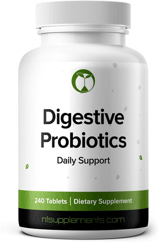 Digestive Health Probiotic Supplement Tablets with 3 Billion CFU - Natural Foundation Support for Men & Women - Made in USA (240 Count)