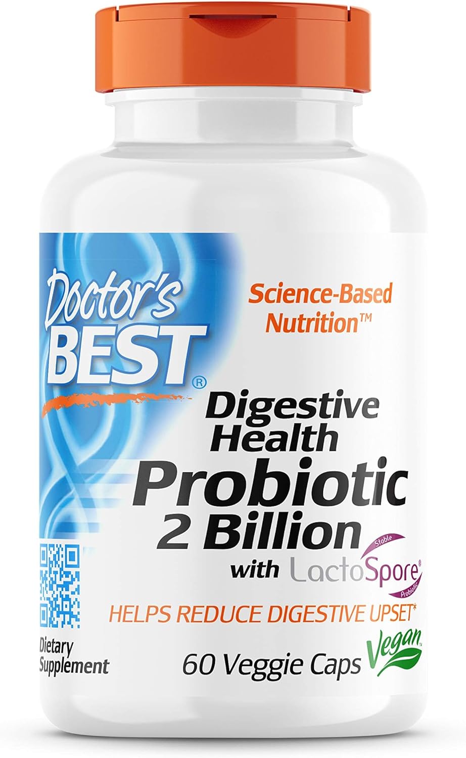Digestive Health Probiotic with Lactospore - Vegan, Non-GMO, Soy & Gluten Free - 60 Veggie Capsules by Doctor's Best
