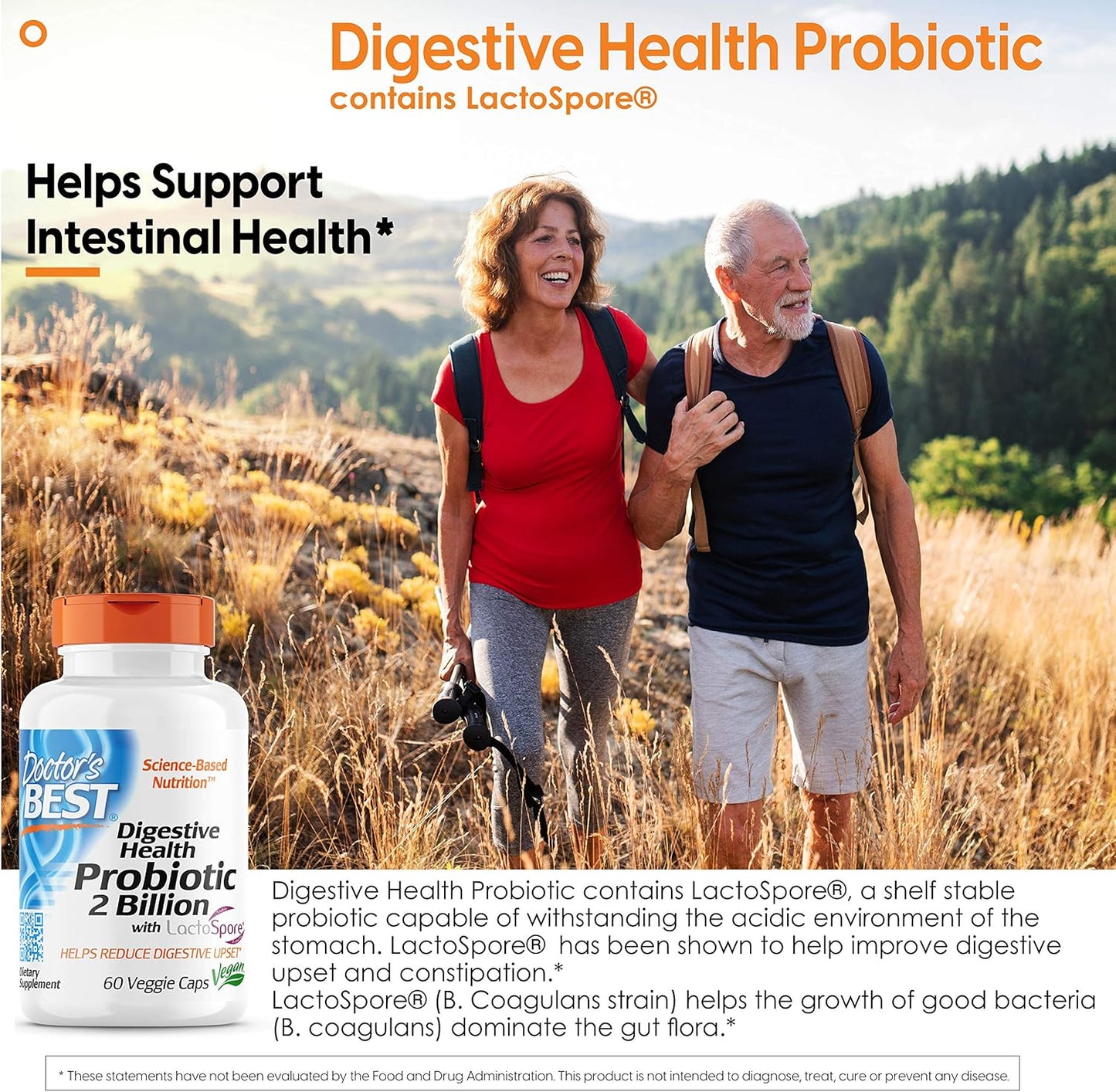 Digestive Health Probiotic with Lactospore - Vegan, Non-GMO, Soy & Gluten Free - 60 Veggie Capsules by Doctor's Best