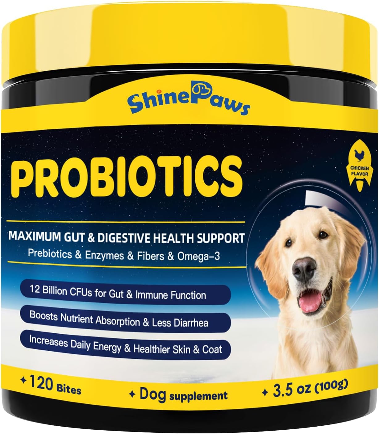 Digestive Health Probiotics for Dogs with Prebiotics, Enzymes, Fiber, Omega-3, and Vitamins - 120 Bites to Support Immunity and Skin Health