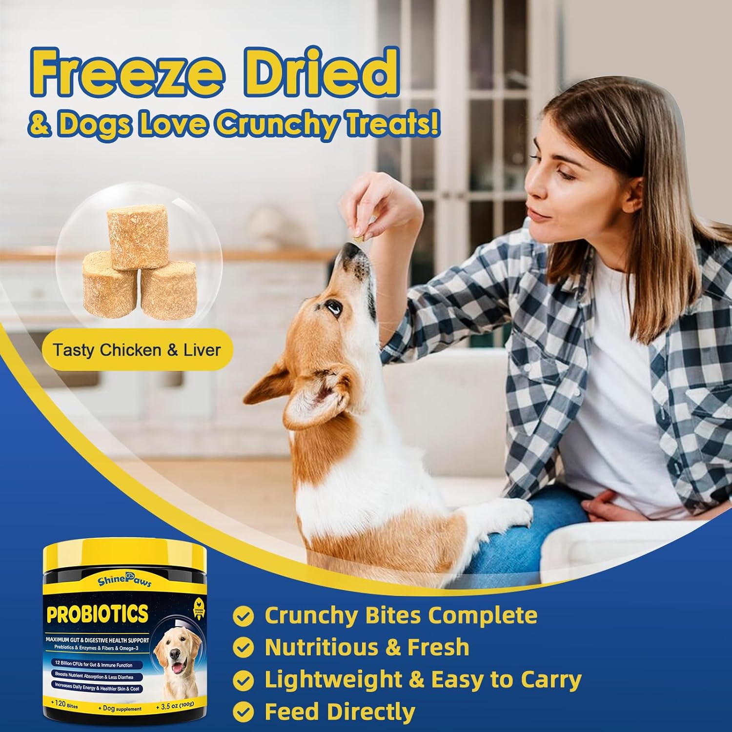 Digestive Health Probiotics for Dogs with Prebiotics, Enzymes, Fiber, Omega-3, and Vitamins - 120 Bites to Support Immunity and Skin Health