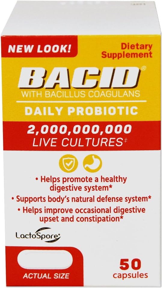 Digestive Health Supplement: BACID Daily Probiotic with Bacillus Coagulans - 50 Capsules