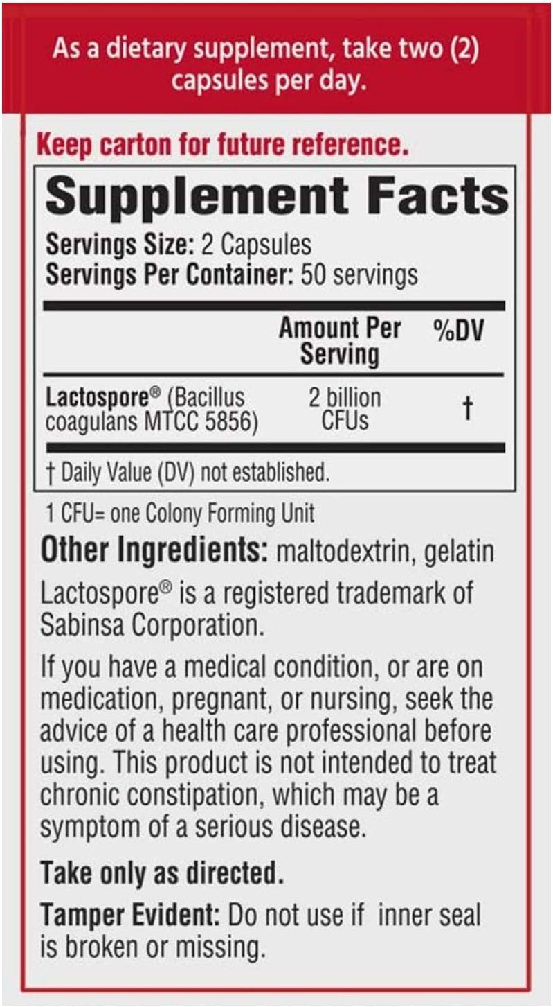 Digestive Health Supplement: BACID Daily Probiotic with Bacillus Coagulans - 50 Capsules