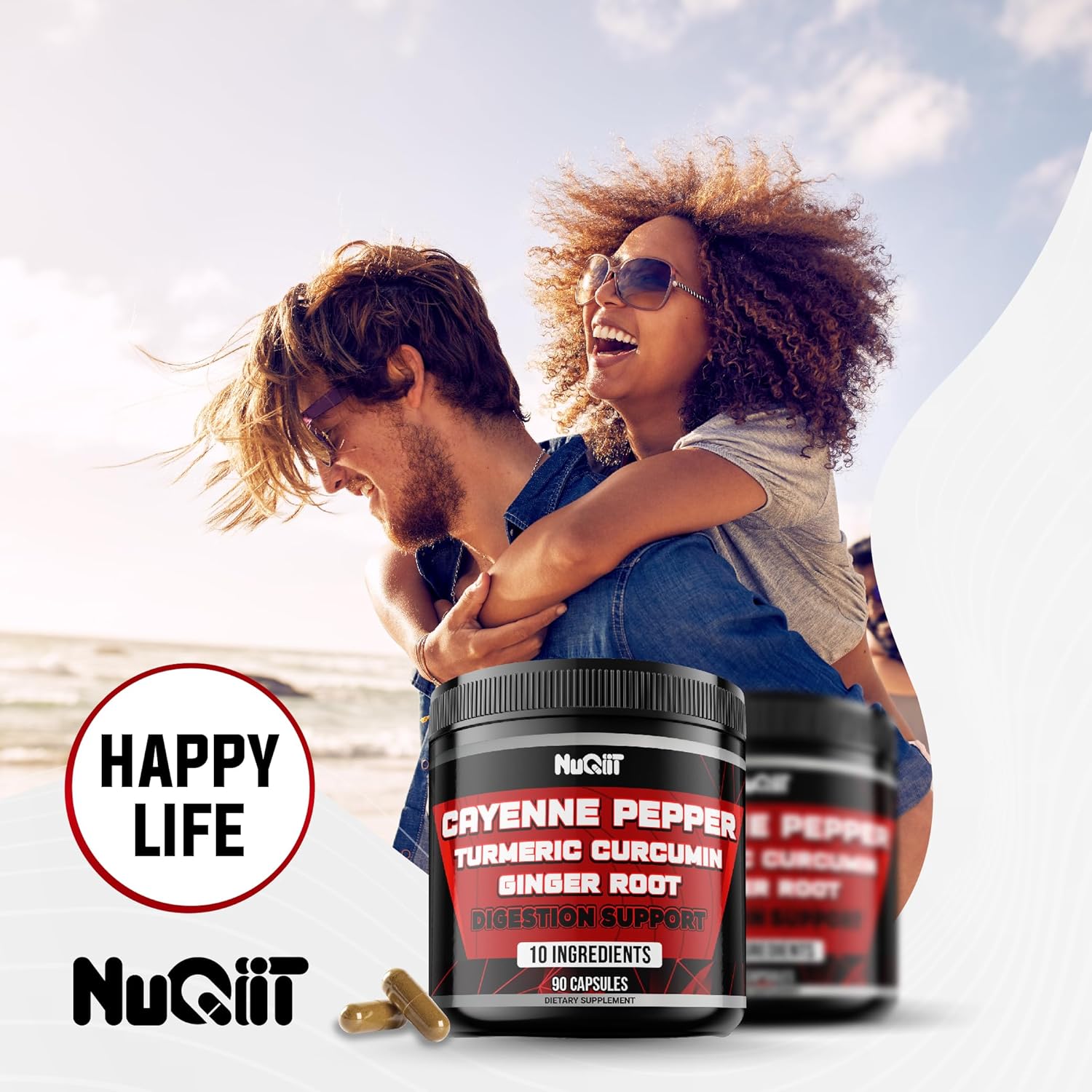 Digestive Health Supplement with Cayenne Pepper Extract 10:1, Turmeric, Ginger, Citrus Bergamot - 90 Capsules for Immune, Heart, and Joint Health