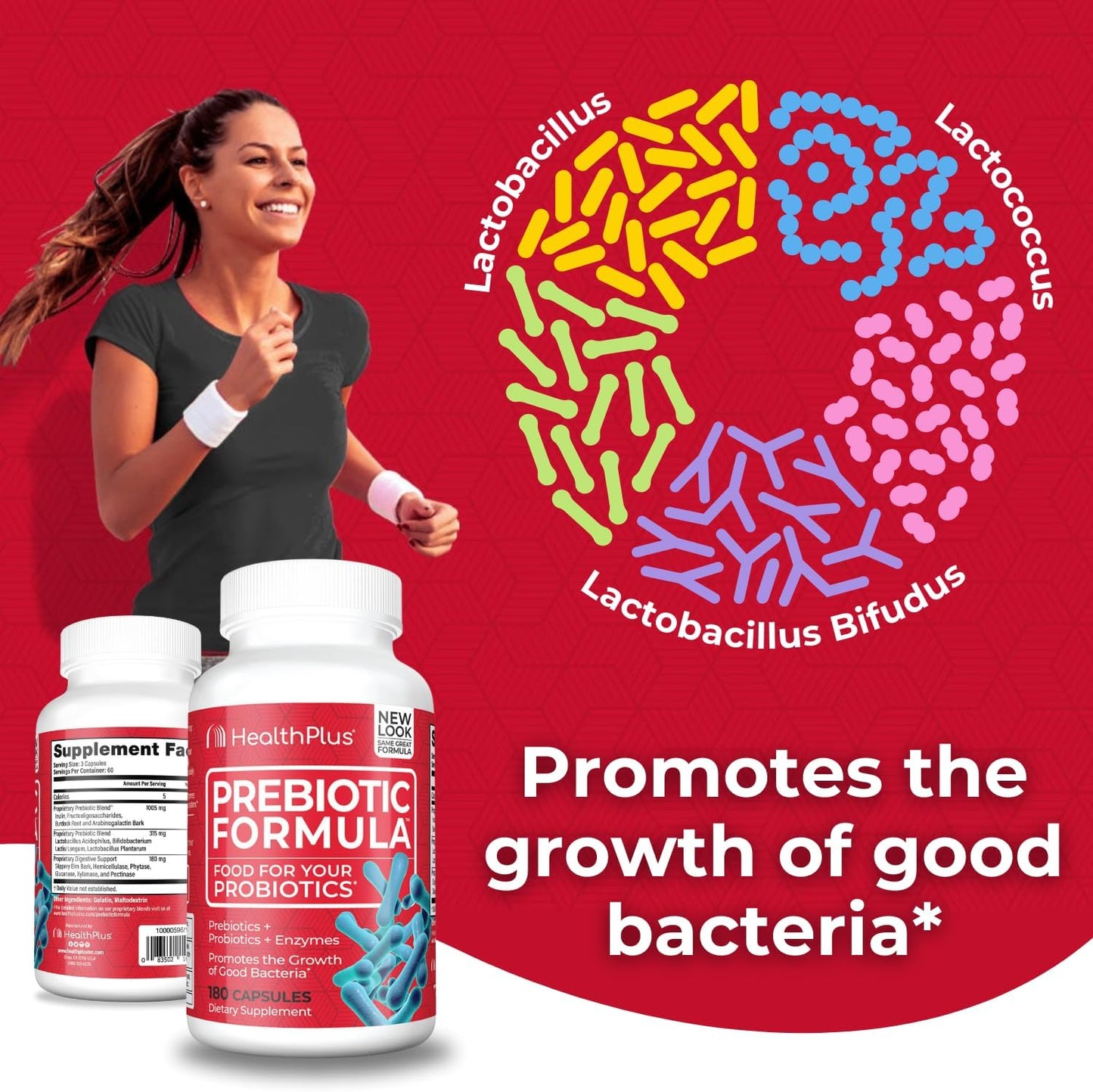 Digestive Health Supplement with Prebiotics, Probiotics, and Enzymes - Gluten-Free, Dairy-Free - 180 Capsules, 60 Servings