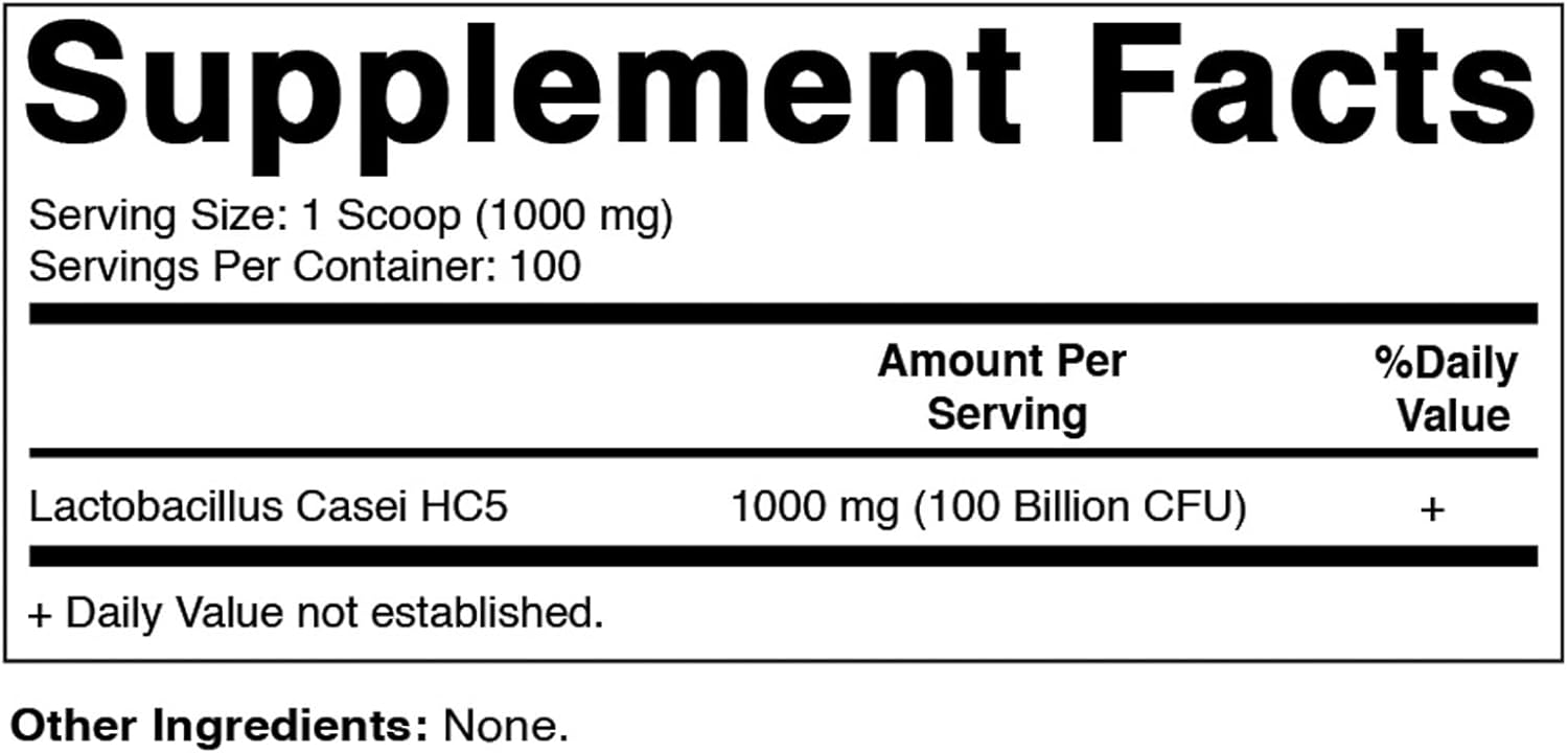 Digestive Health Support with Vitamatic Lactobacillus Casei Probiotic Powder - 100 Servings - 100g (3.5 oz)