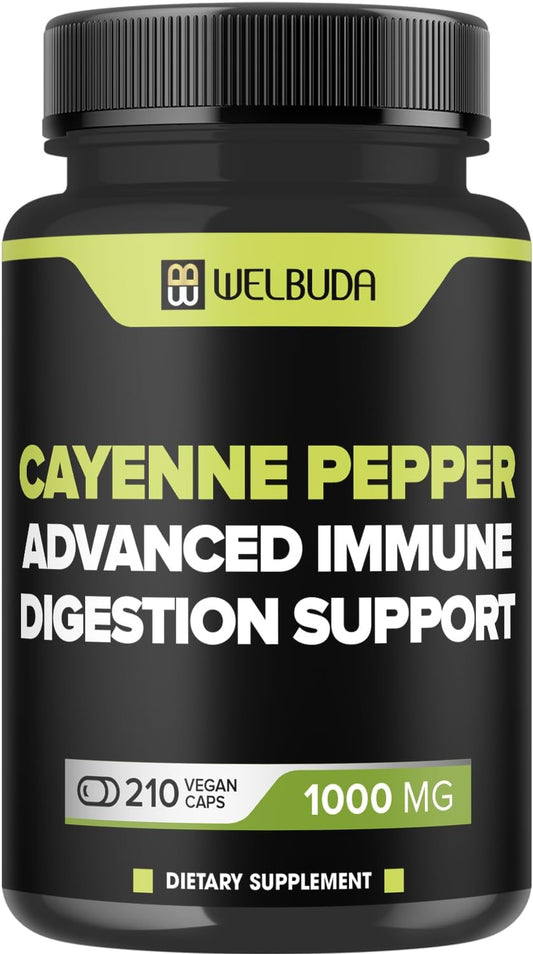 Digestive & Heart Health Support with Cayenne Pepper Extract Capsules - Berberine HCI, Garlic, Olive Leaf - 210 Count