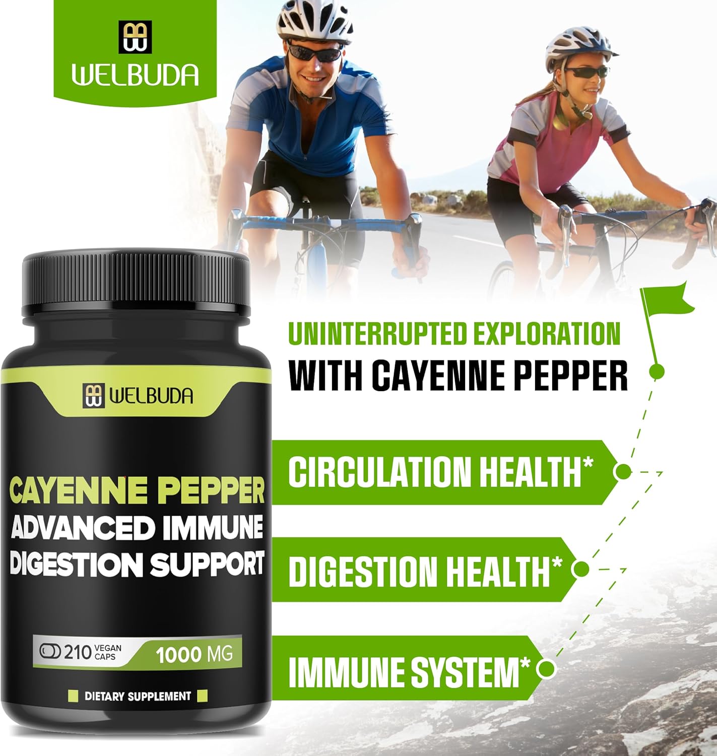 Digestive & Heart Health Support with Cayenne Pepper Extract Capsules - Berberine HCI, Garlic, Olive Leaf - 210 Count